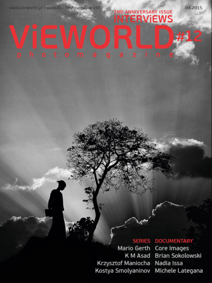 Viewworld magazine cover by Krzysztof Maniocha, woman standing by the tree