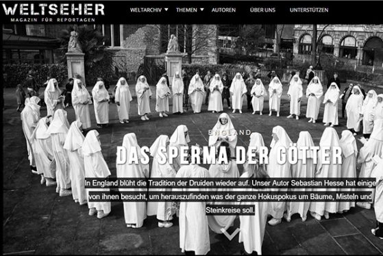 online website screen by Sebastian Hesse, people in white clothes stand in a circle