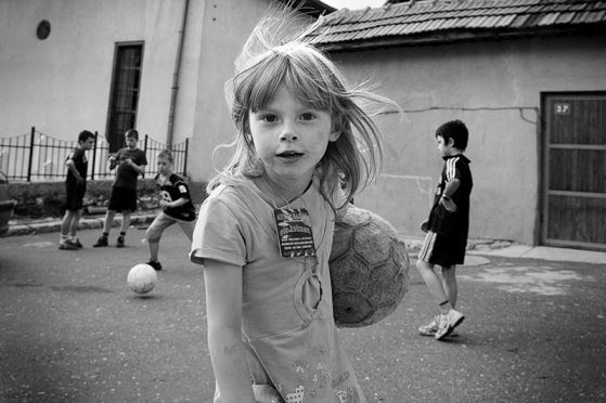 Girl plays soccer in Sarajevo, Bosnia