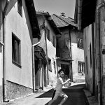 Boy runs on the street of Sarajevo