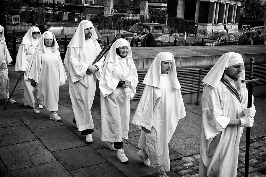 Neopagans walk through the London city centre