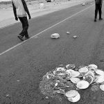 Discarded food portions on the road during the protest at the Choucha refugee camp, Tunisia