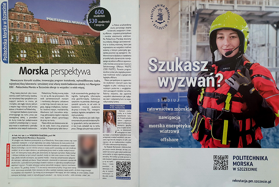 tearsheet Perspektywy magazine Apr 2023, woman dressed in red search and rescue suit and yellow helmet